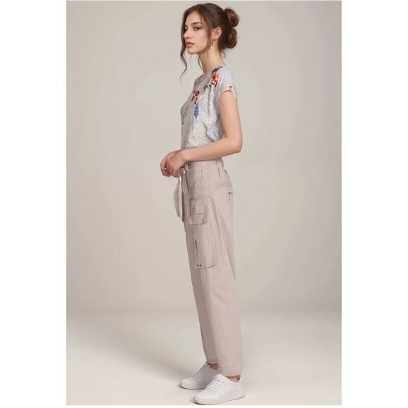 JOHNNY WAS NWT Pete & Greta Tyla Belted Cargo Pants Khaki Size 4 Cotton Blend - Picture 11 of 11